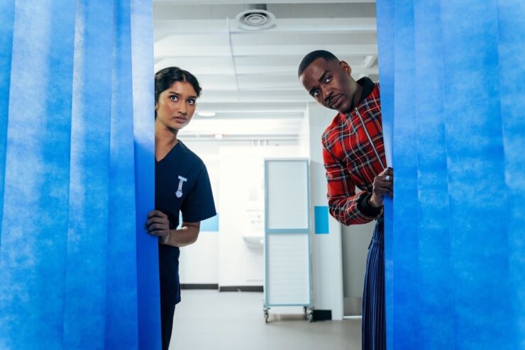 Ncuti Gatwa and Varada Sethu in Doctor Who: The Robot Revolution